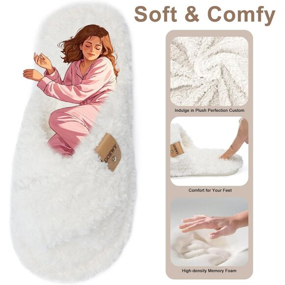 ⚡Women’s White Faux Fur Cozy Fuzzy Cross Band Slippers Indoor House Shoes - Picture 3 of 6